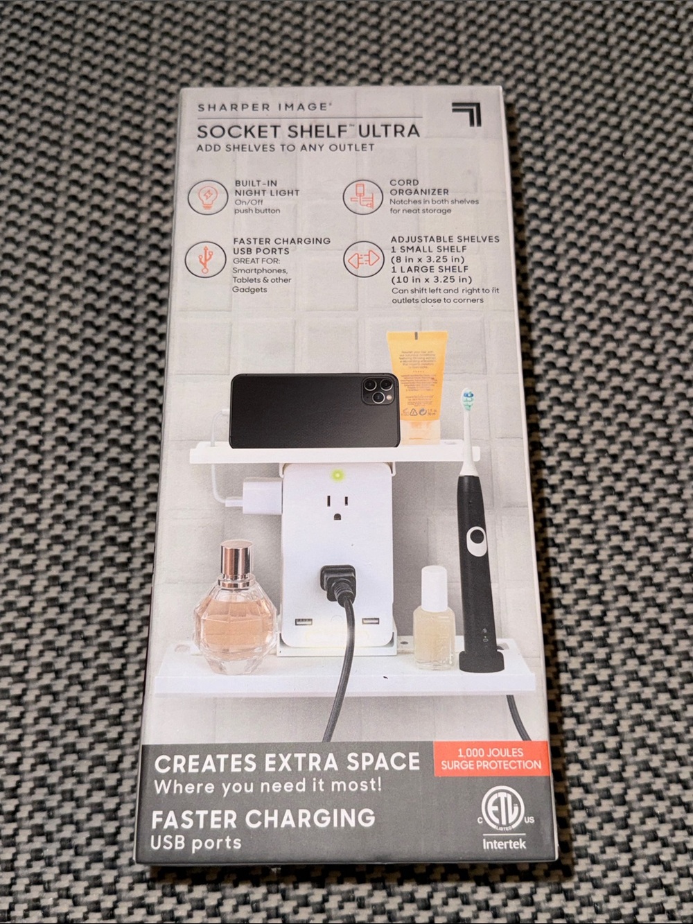 Sharper Image White Socket Shelf Ultra - Wall Outlet Shelf with USB Charging